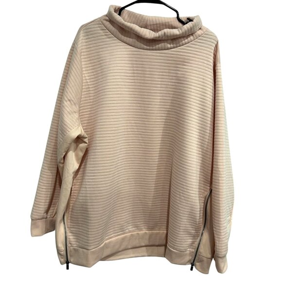 The Sweatshirt Project Ribbed Pink Cowl Neck Sweatshirt Side Zippers Sz 3X - Picture 1 of 8